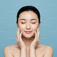 Young Woman with Flawless Clear Skin in Skincare Routine