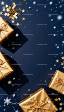 Golden Gift Boxes with Sparkling Stars and Snowflakes