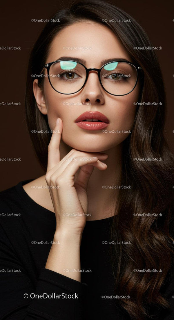 Elegant Woman Wearing Round Eyeglasses in Close-Up Portrait