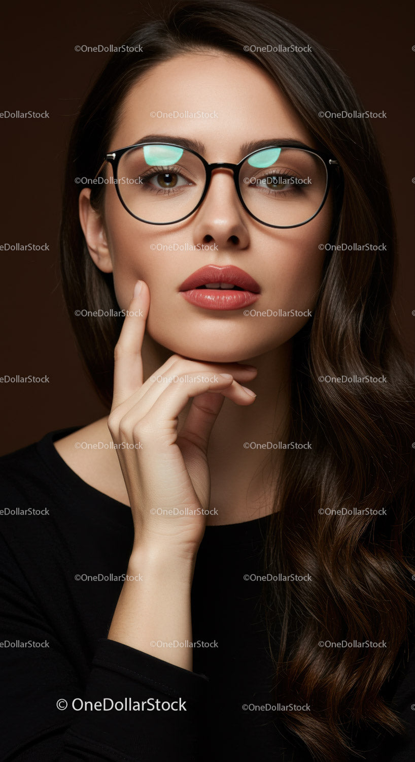 Elegant Woman Wearing Round Eyeglasses in Close-Up Portrait