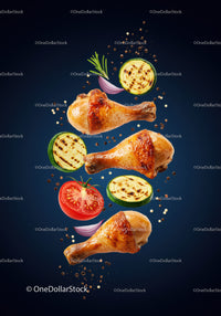 Grilled chicken drumsticks with fresh vegetables and spices