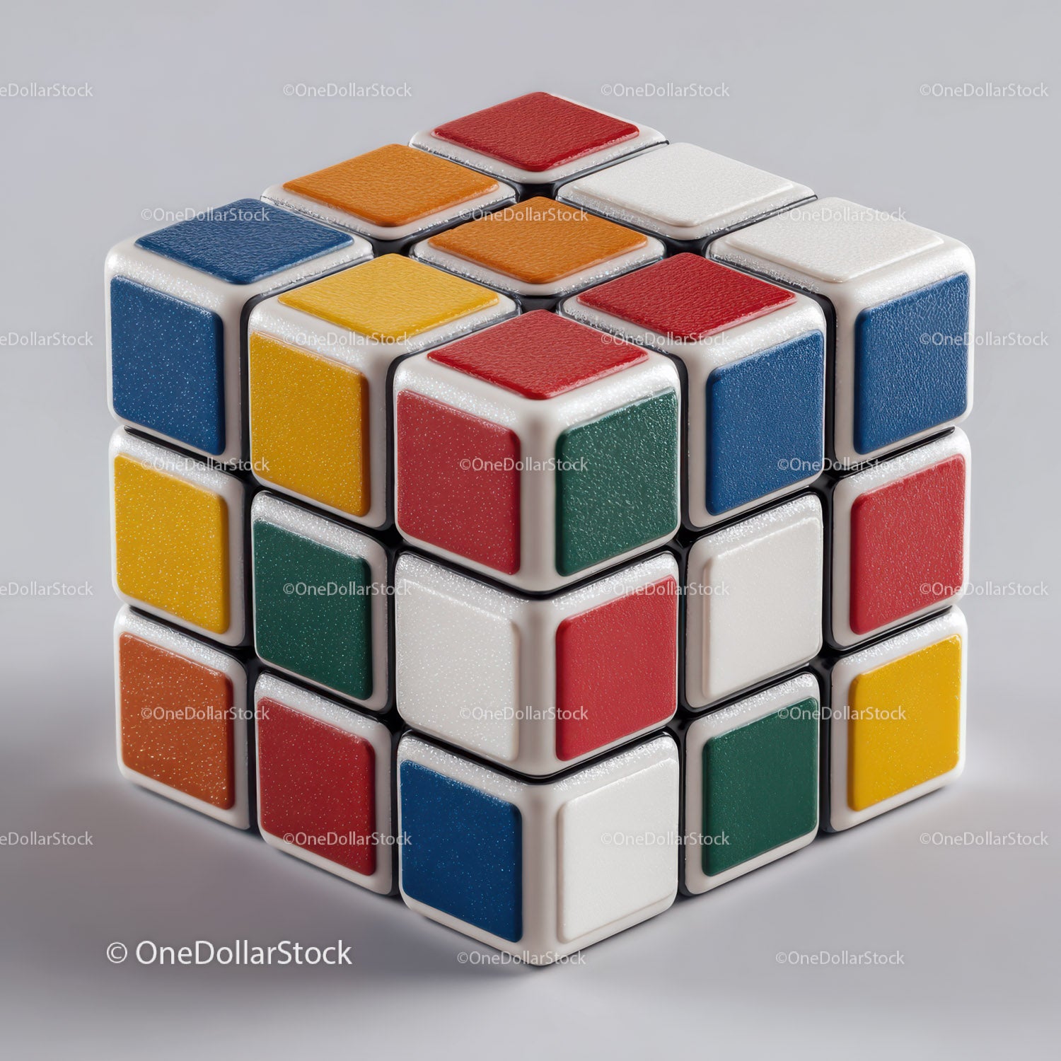 Colorful Rubik's Cube with Vibrant Red, Blue, Green, Yellow, and White Colors