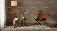 Cozy corner with leather chair and warm lighting