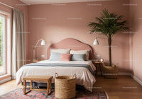 Elegant Bedroom with Pink Wall and Large Indoor Palm Tree