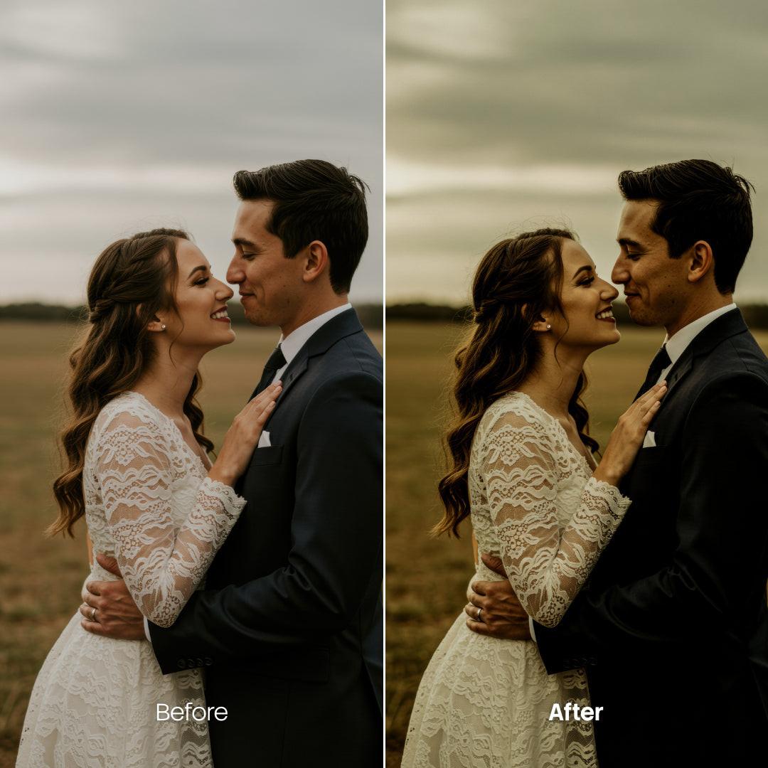 Before and after Dark Wedding LUT Pack effect