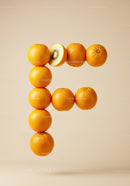 Creative letter F made of fresh oranges and kiwi slice