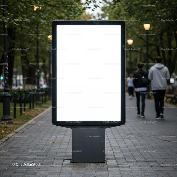 Empty Urban Advertising Board in City Walkway JPG Mockup Image