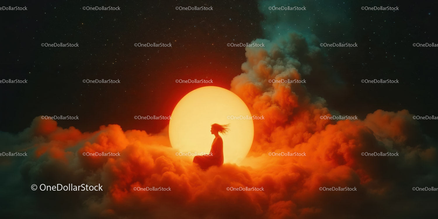Sunlike Glowing Orb in Space with Cosmic Background and Stars