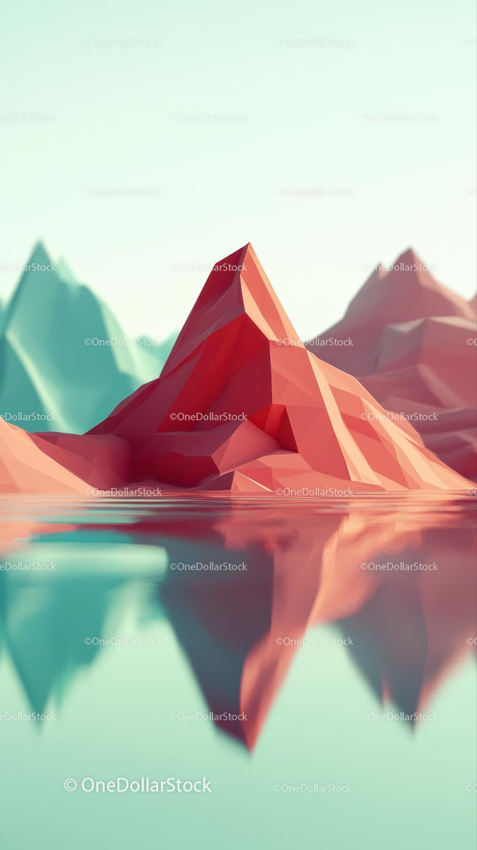 Stylized Low Poly Iceberg Mountain Scene with Reflection