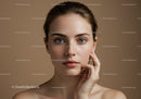 Close-up Portrait of a Woman with Bright Blue Eyes and Clear Skin