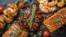 Gourmet Seafood Platter with Salmon, Shrimp, and Fresh Vegetables