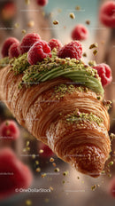 Raspberry Topped Croissant with Pistachios and Flaky Layers