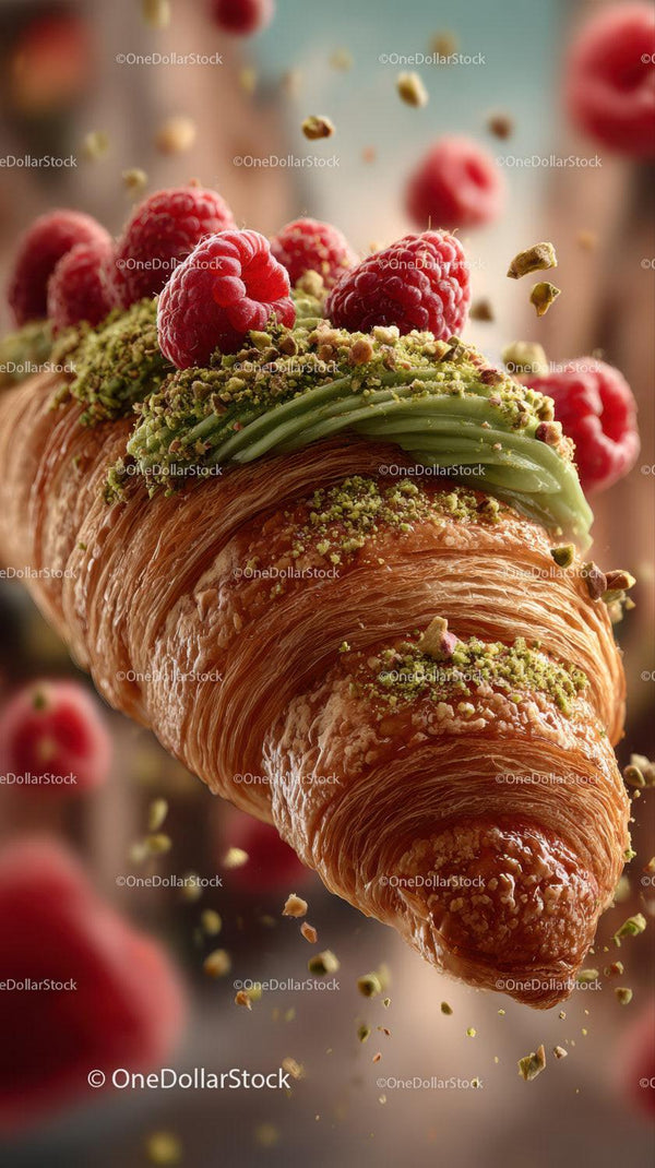 Raspberry Topped Croissant with Pistachios and Flaky Layers