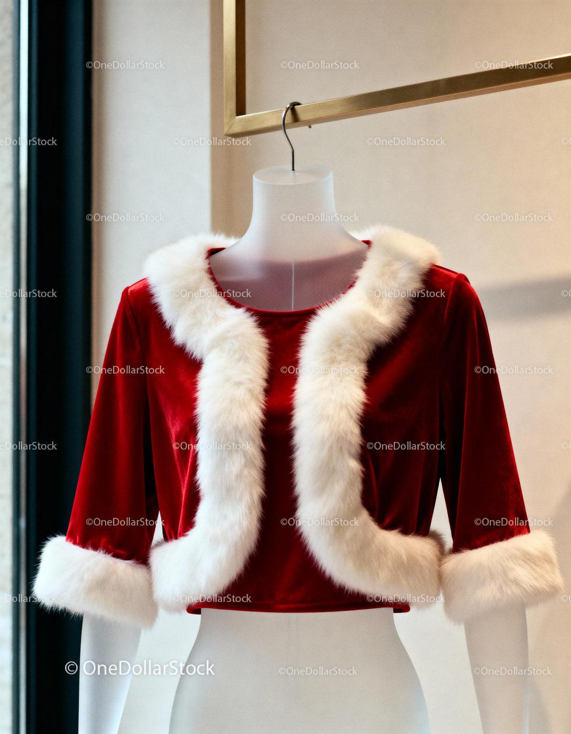 Red Velvet Holiday Jacket with White Fur Trim