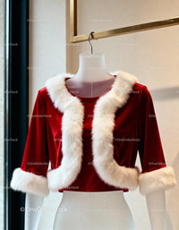 Red Velvet Holiday Jacket with White Fur Trim