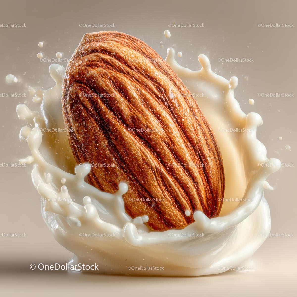 Elegant Almond Splashing in Creamy Milk