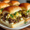 Juicy Beef Tacos in Soft Buns with Cheese and Fresh Herbs