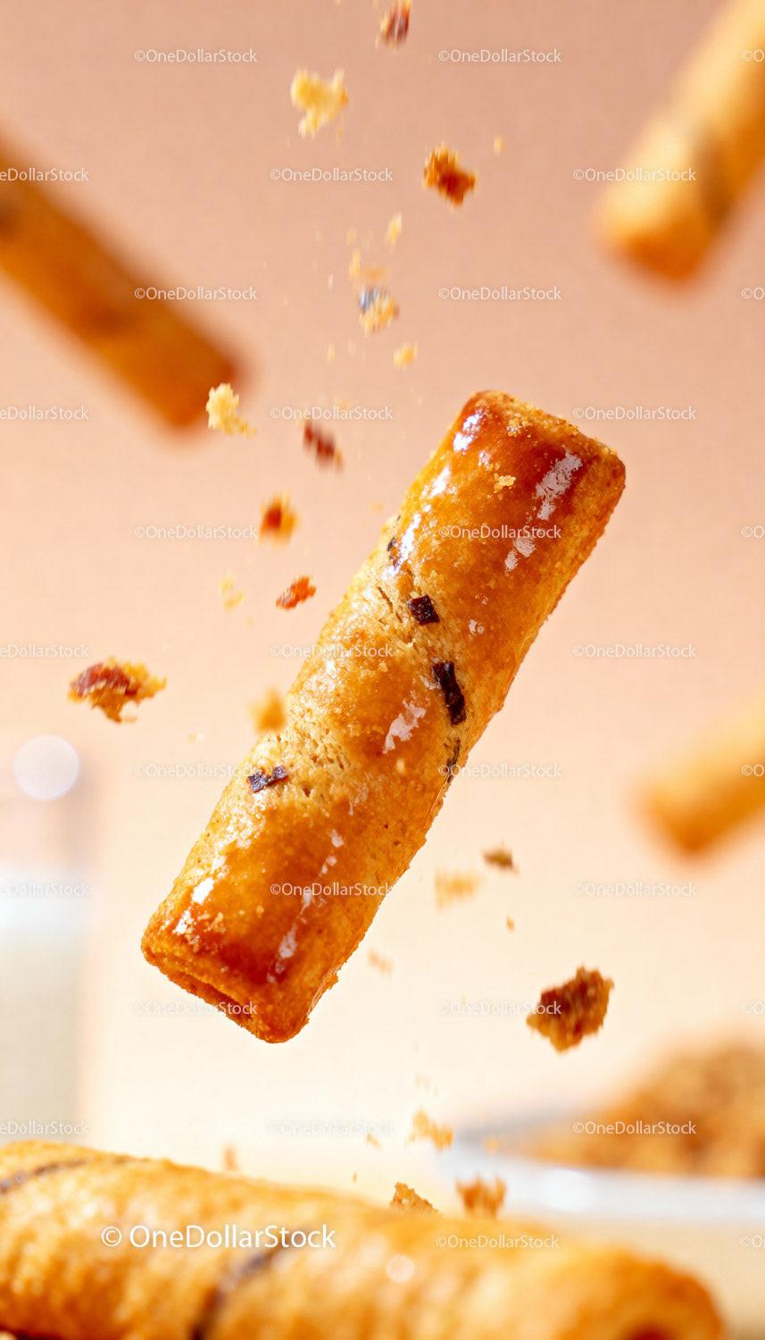 Crispy Cinnamon Roll Bites Falling with Crumbs