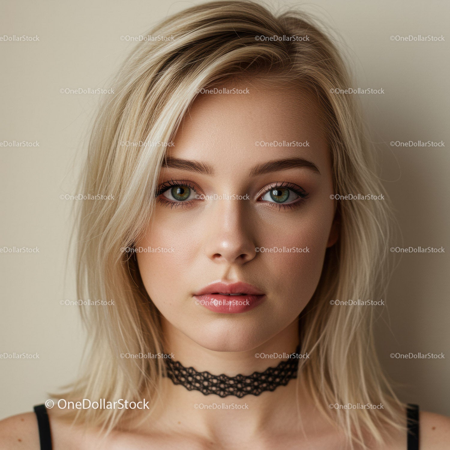 Portret pięknej blondynki o zielonych oczach z bliska