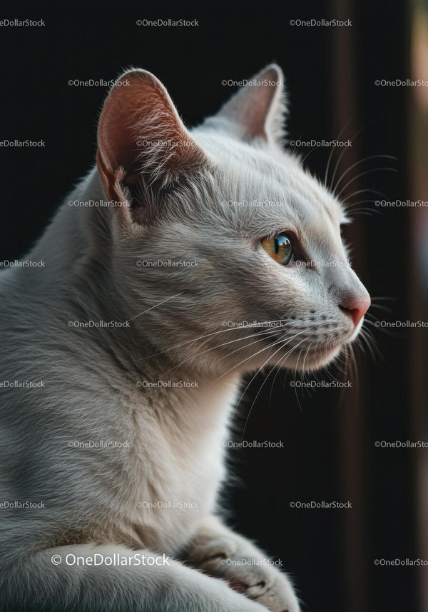 White cat gazing thoughtfully out of window