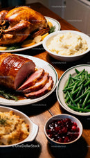 Traditional roasted turkey and ham dinner with sides