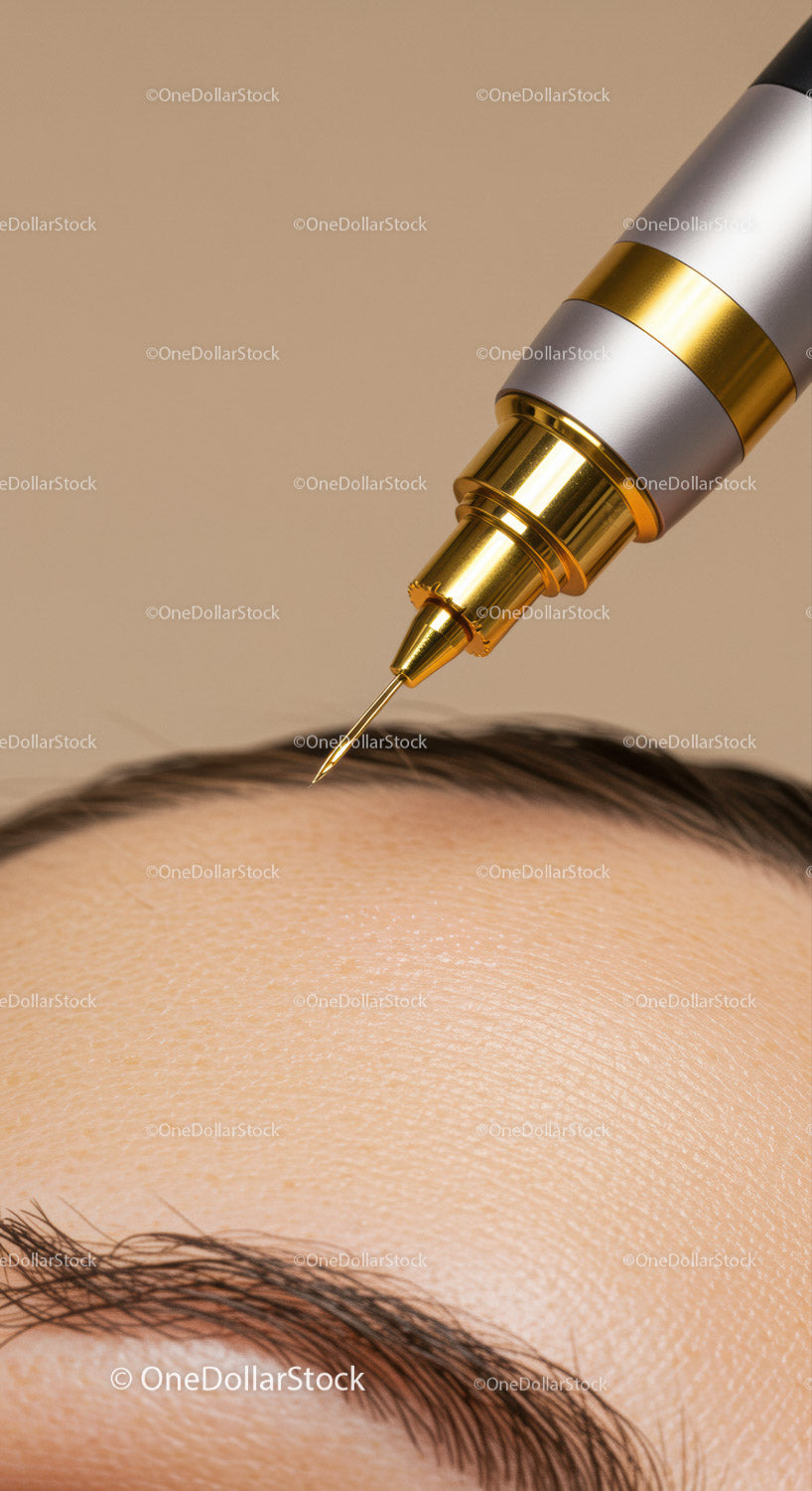 Cosmetic Syringe Performing Skin Rejuvenation Treatment with Gold Accents