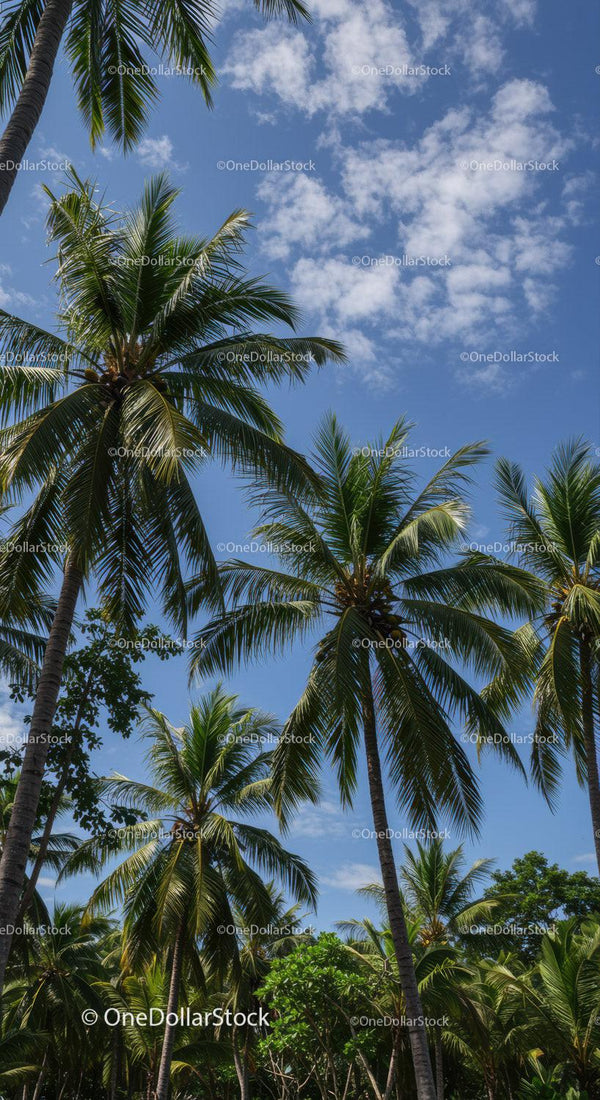 Tropical Palm Trees and Blue Sky in a Lush Scenic Landscape