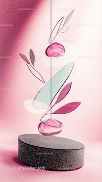 Stylish Modern Abstract Sculpture with Pink Glass Elements and Artistic Leaves