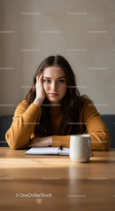 Young Woman Thinking Relaxed in Cozy Home Office