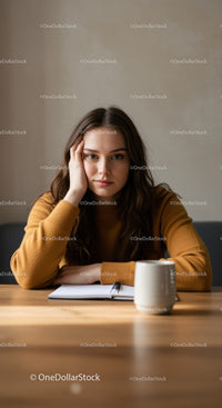Young Woman Thinking Relaxed in Cozy Home Office