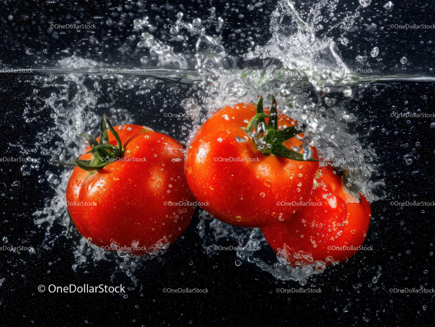 Juicy Red Tomatoes Splashing Water in a Fresh Food Scene