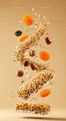 Healthy granola bars with nuts and dried fruits floating