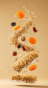 Healthy granola bars with nuts and dried fruits floating