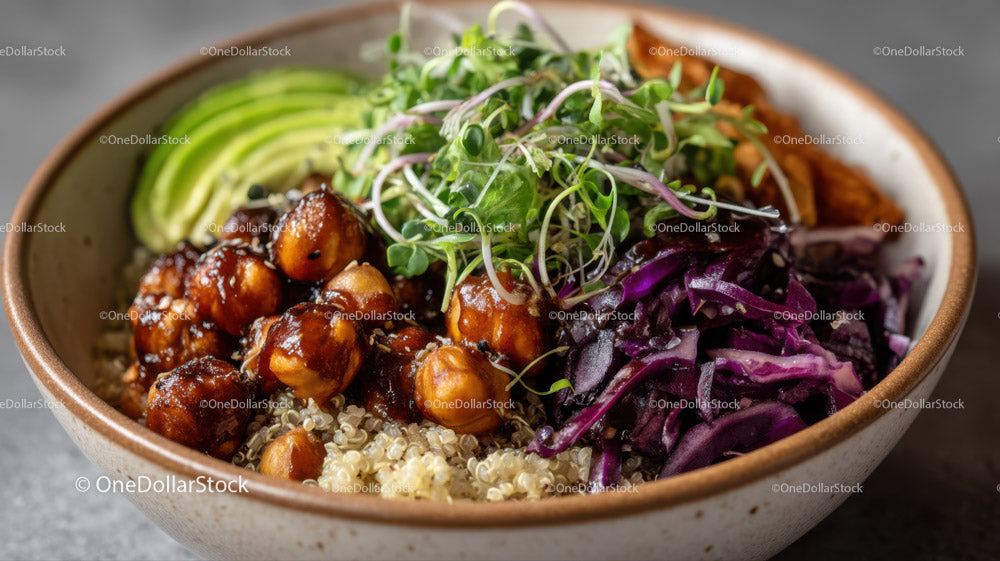 Colorful Vegetarian Salad with Chickpeas Quinoa and Purple Cabbage