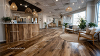 Stylish Modern Hotel Lobby with Wooden Floor and Green Plants