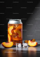 Refreshing Peach Iced Tea in a Can with Ice Cubes