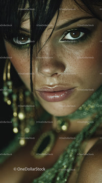 Close-up of Woman with Brown Eyes and Makeup in Glamorous Style