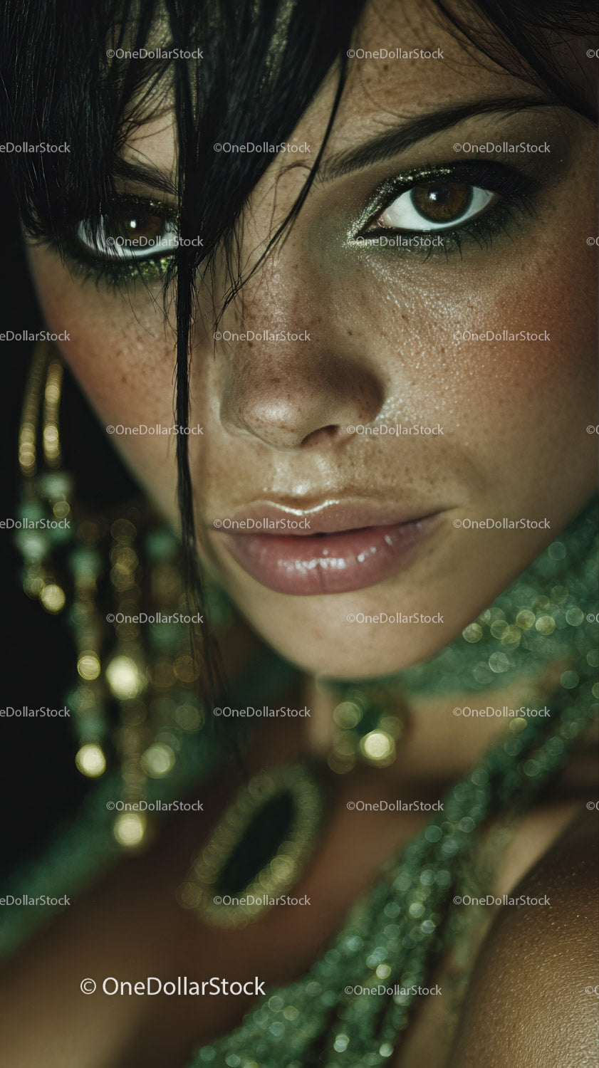 Close-up of Woman with Brown Eyes and Makeup in Glamorous Style