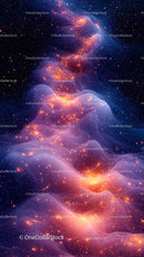 Vivid Cosmic Nebula with Bright Stars and Galaxy Formation
