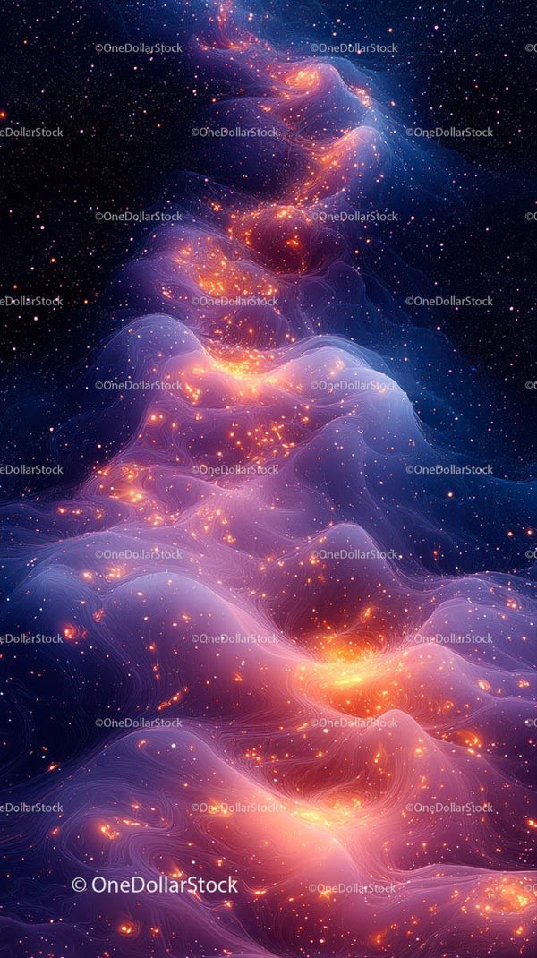 Vivid Cosmic Nebula with Bright Stars and Galaxy Formation