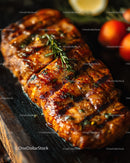 Juicy Grilled Steak with Fresh Herbs on a Rustic Wooden Surface