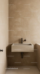 Modern Minimalist Concrete Sink in Stylish Neutral Bathroom