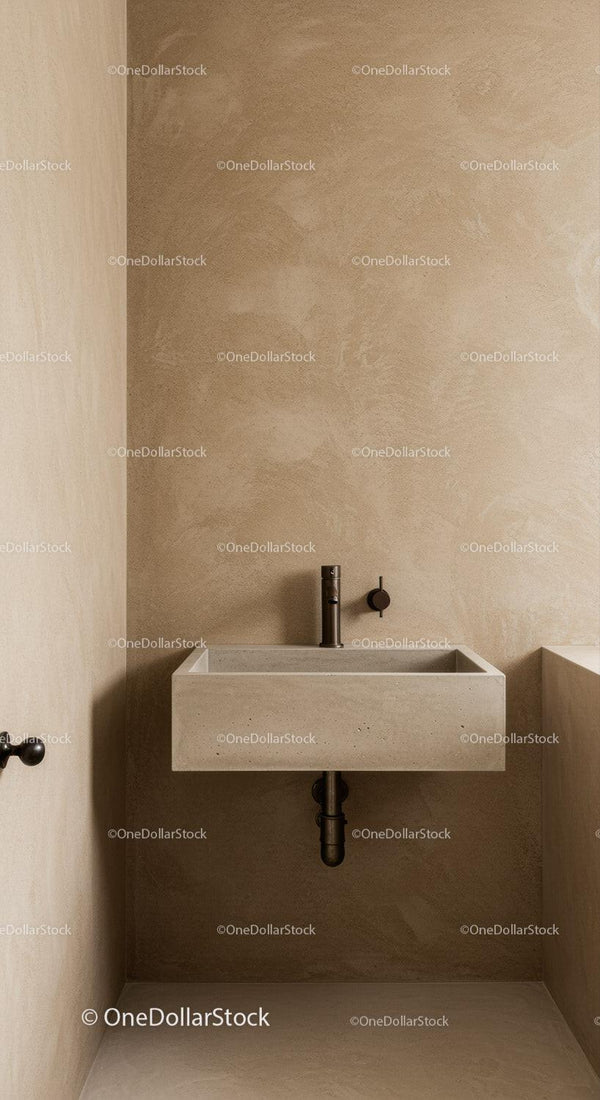 Modern Minimalist Concrete Sink in Stylish Neutral Bathroom