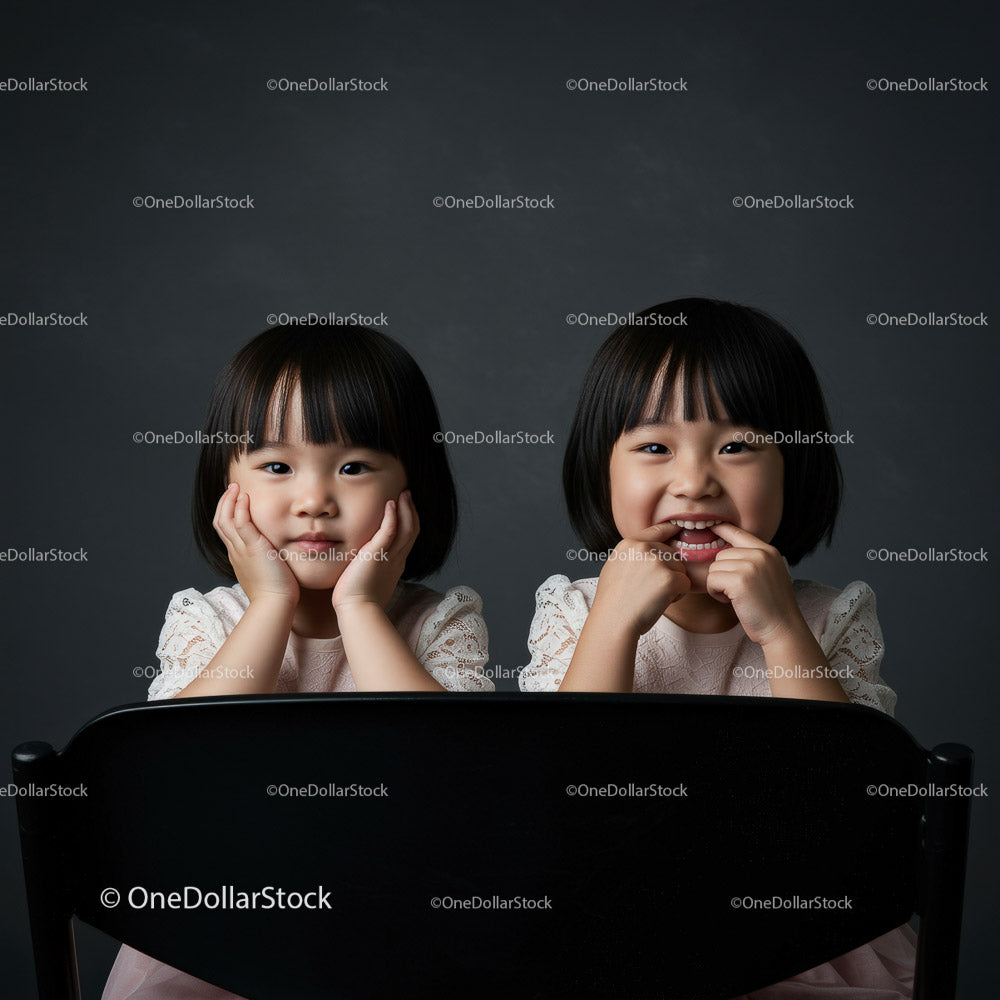 Two Happy Girls with Joyful Expressions Sitting Together