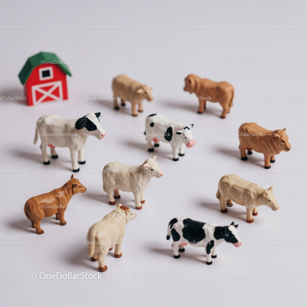 Assorted Miniature Farm Animal Figures With Red Barn