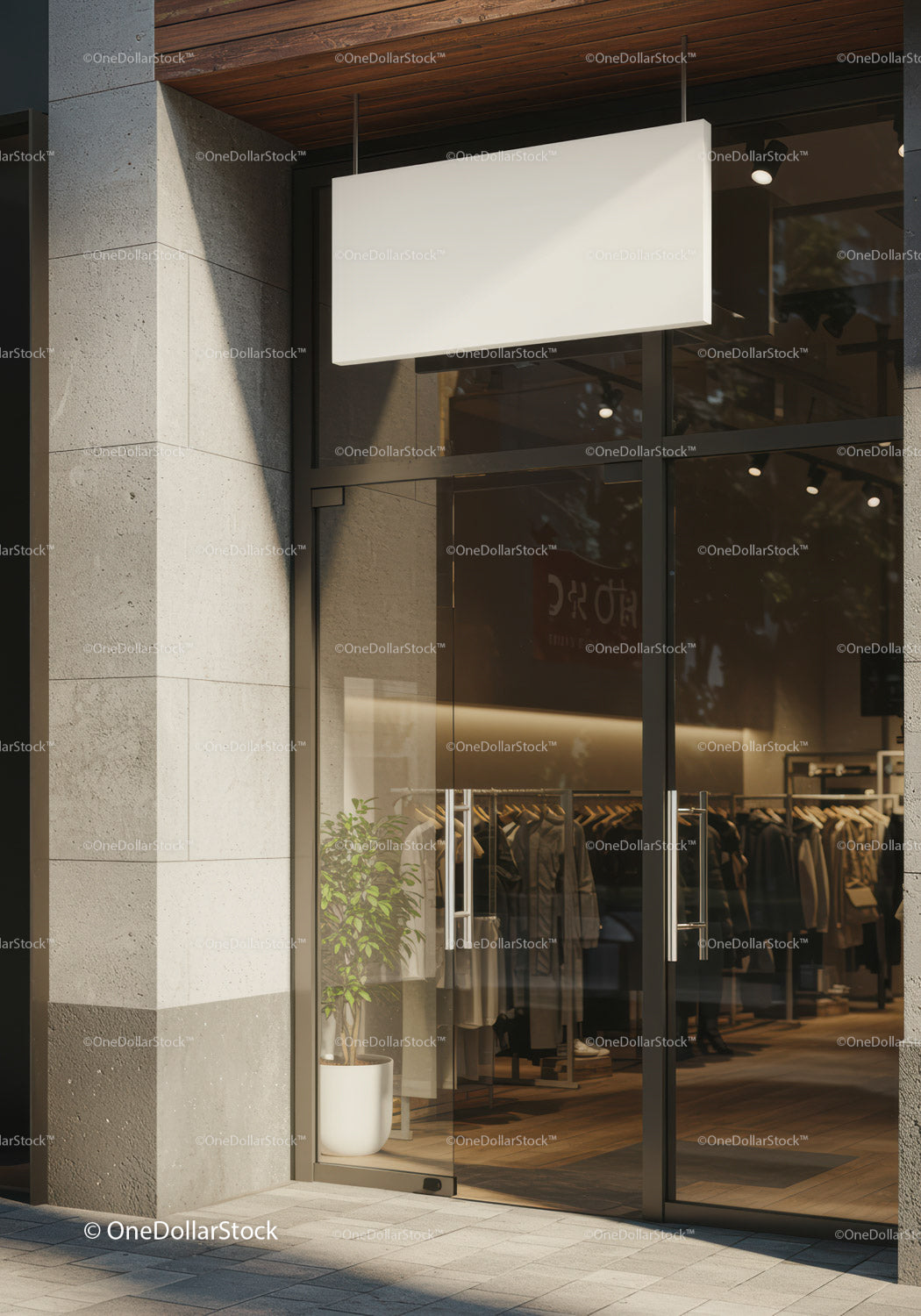 Modern fashion boutique entrance with glass doors