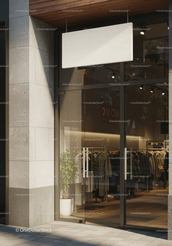 Modern fashion boutique entrance with glass doors JPG Mockup Image