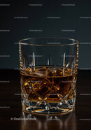 Elegant Crystal Glass of Amber Whiskey with Carved Pattern
