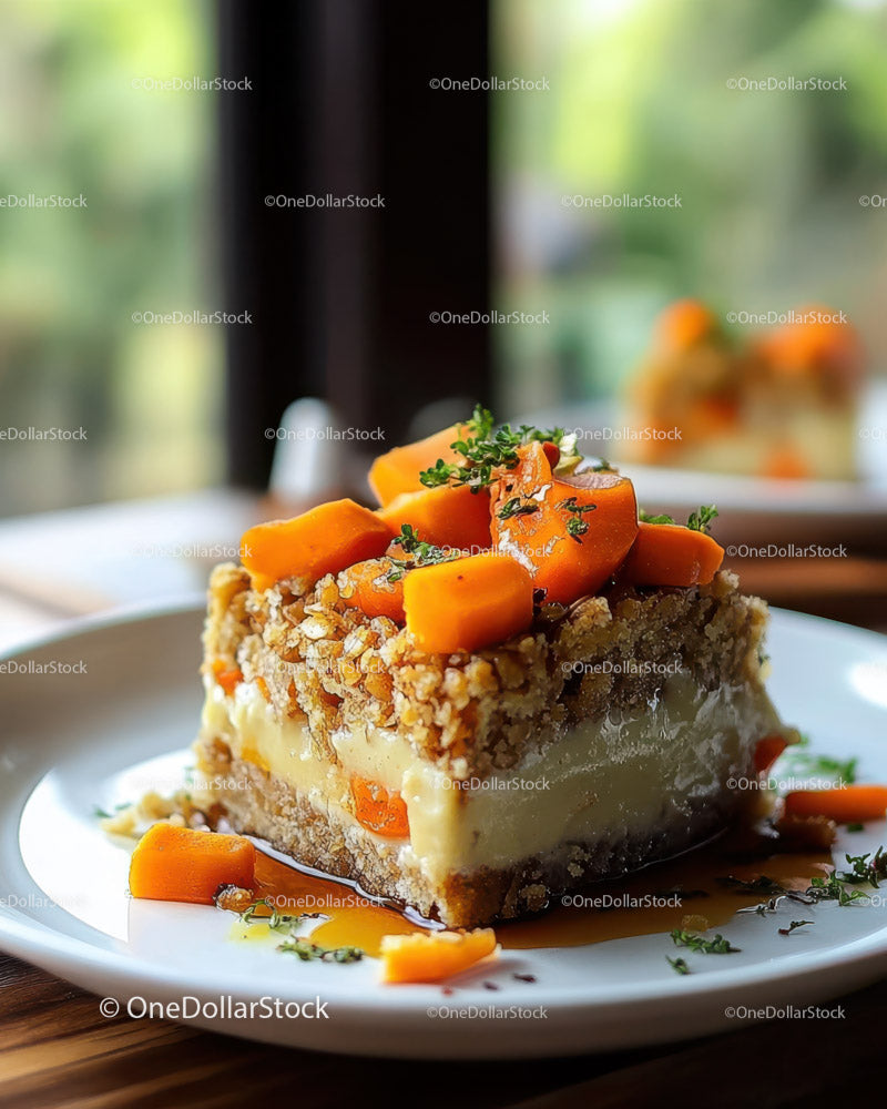 Carrot Cake with Custard and Crunchy Topping Delicious Dessert