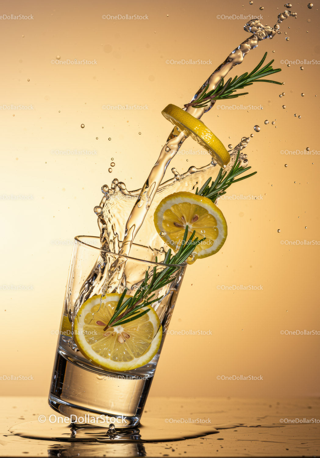Refreshing Lemon and Rosemary Splash in Glass
